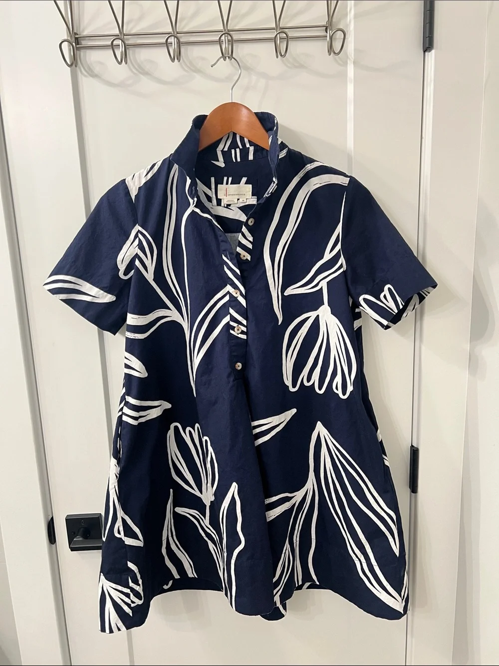 Anthropologie Navy and White Floral Cotton Dress - Picture 1 of 7